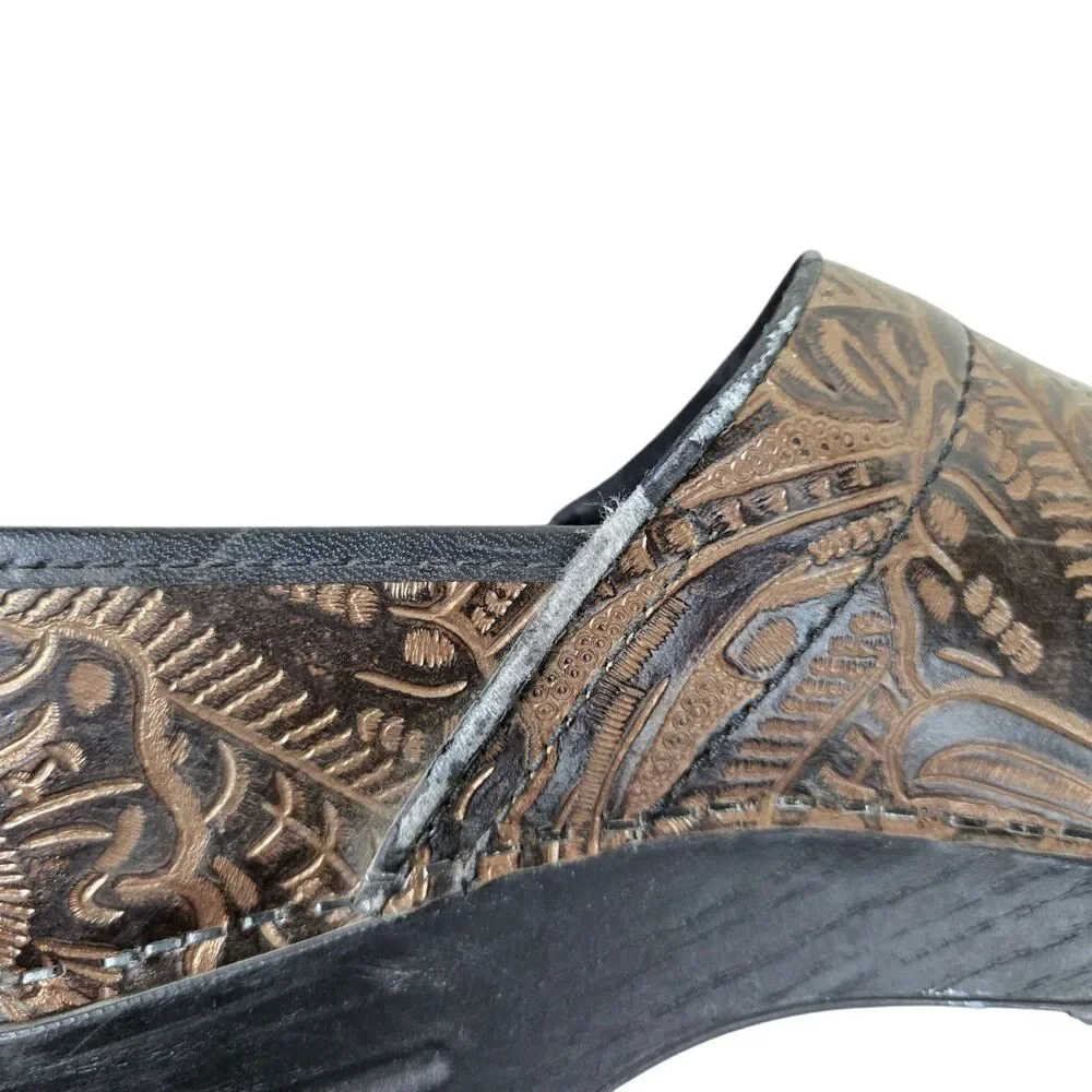 Dansko Floral Tooled Clogs Sz 41 US 10.5 - 11 Brown Leather Comfort